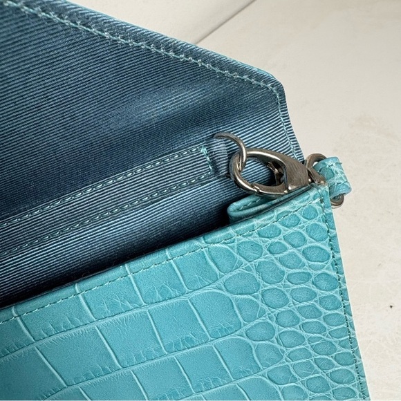 LAT for Bluefly Cerulean Croc Embossed Genuine Leather Convertible Clutch Purse - Picture 6 of 13